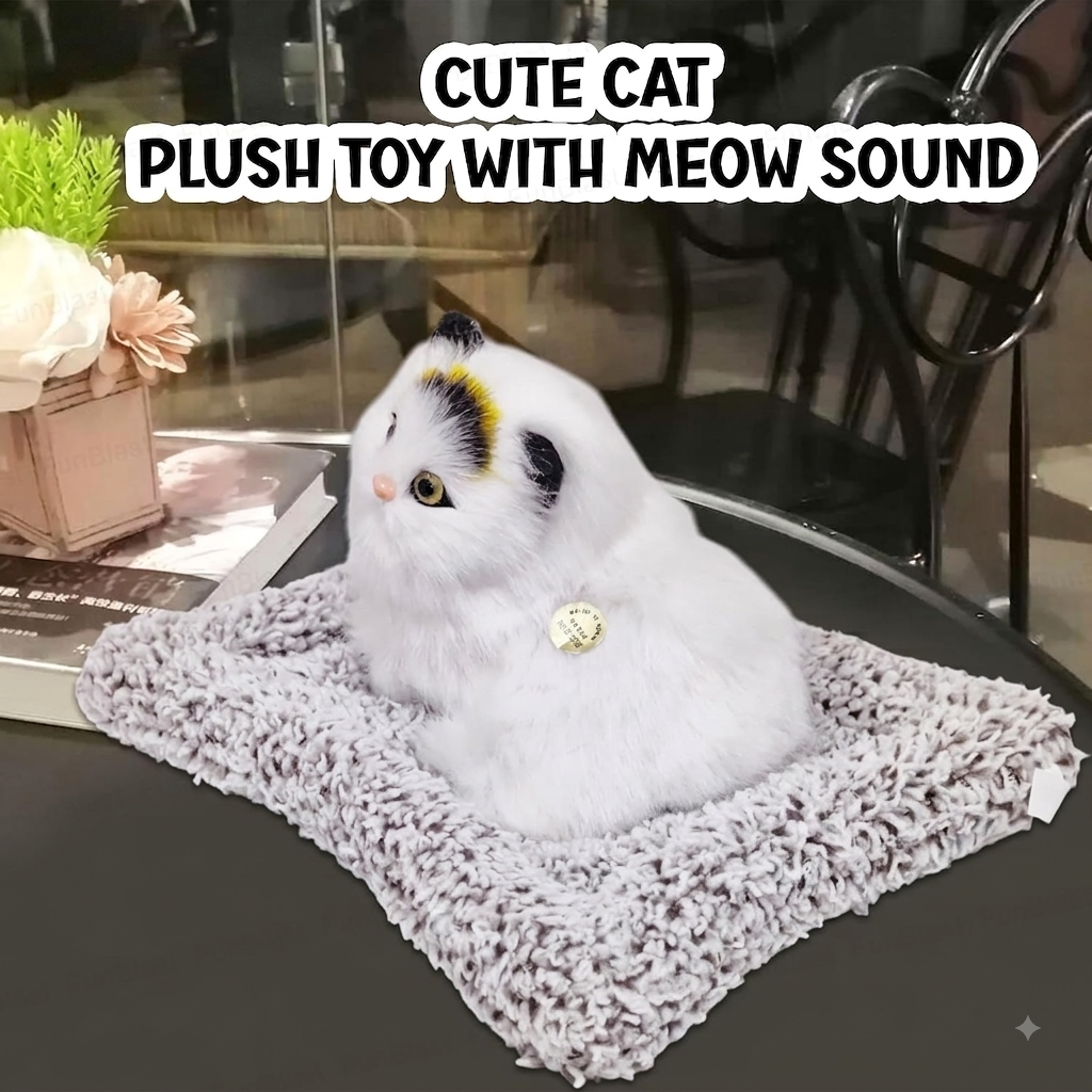 Interactive Plush Cat Toy with Sound & Touch Sensor, Realistic Meowing Kitten Soft Stuffed Animal for Kids, Cat Lovers