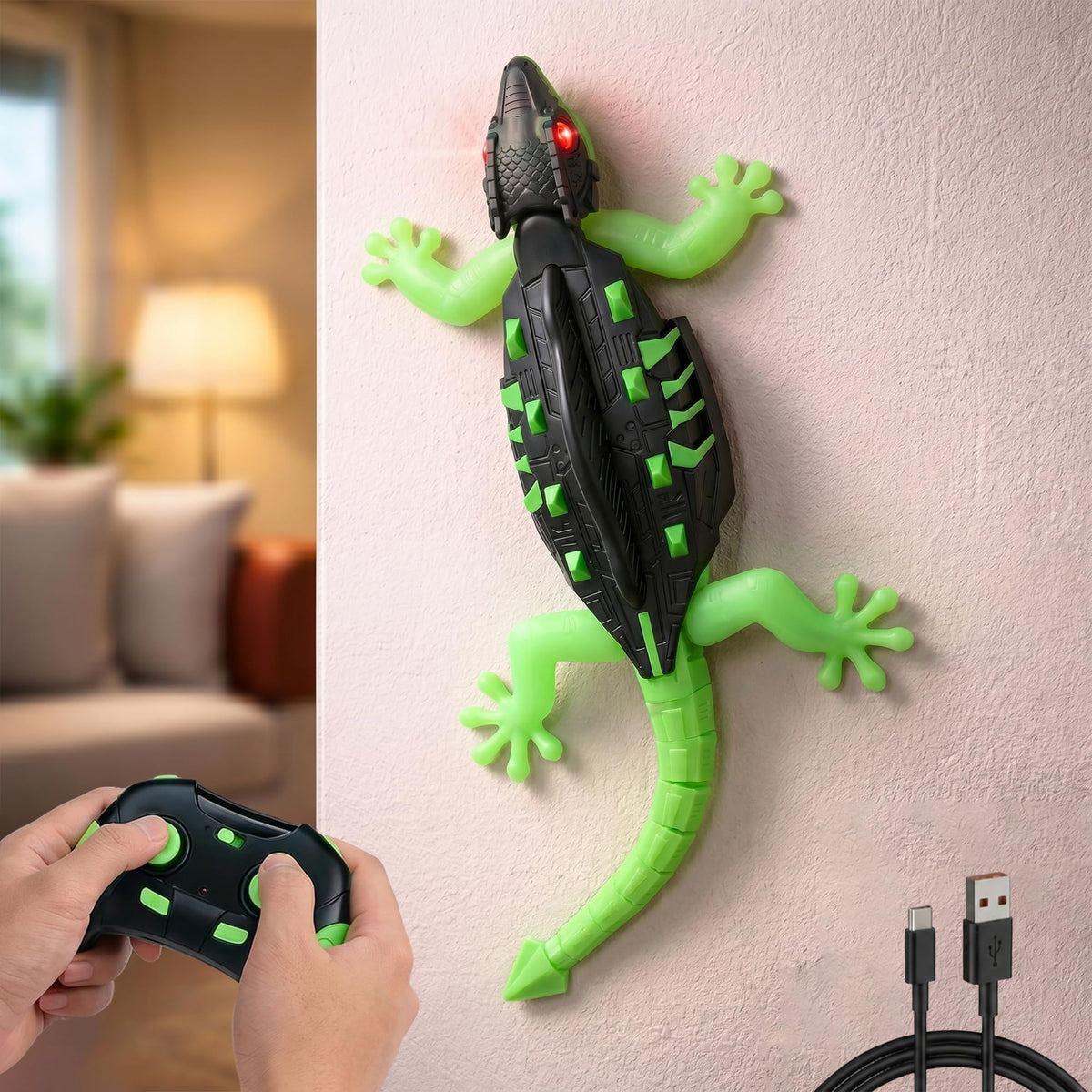 Remote Control Wall Climbing Lizard | Rechargeable RC Lizard, LED Lights, Anti Gravity Wall Crawling, Climbs Walls Ceiling & Floors, USB Charging