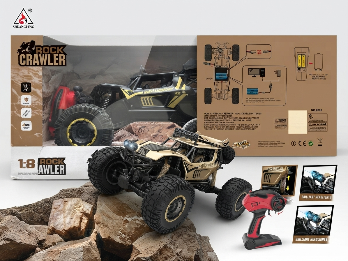 4WD RC Rock Crawler Monster Truck 1:8 Scale | Rechargeable Remote Control Off Road Car with 2.4GHz Controller, Metal Body, High Torque Motor, All Terrain Climbing Car