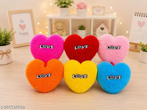 Heart Shaped Pillow Heart Stuffed Plush Fluffy Cushion Gifts - 25 cm (Multi color)