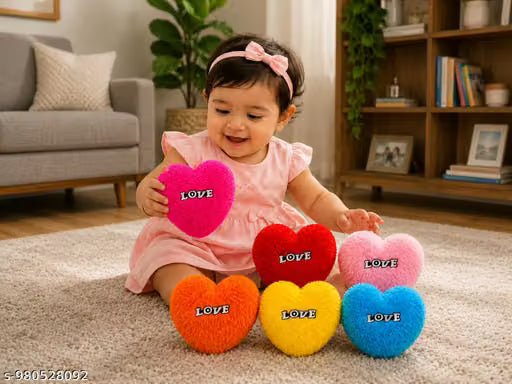 Heart Shaped Pillow Heart Stuffed Plush Fluffy Cushion Gifts - 25 cm (Multi color)